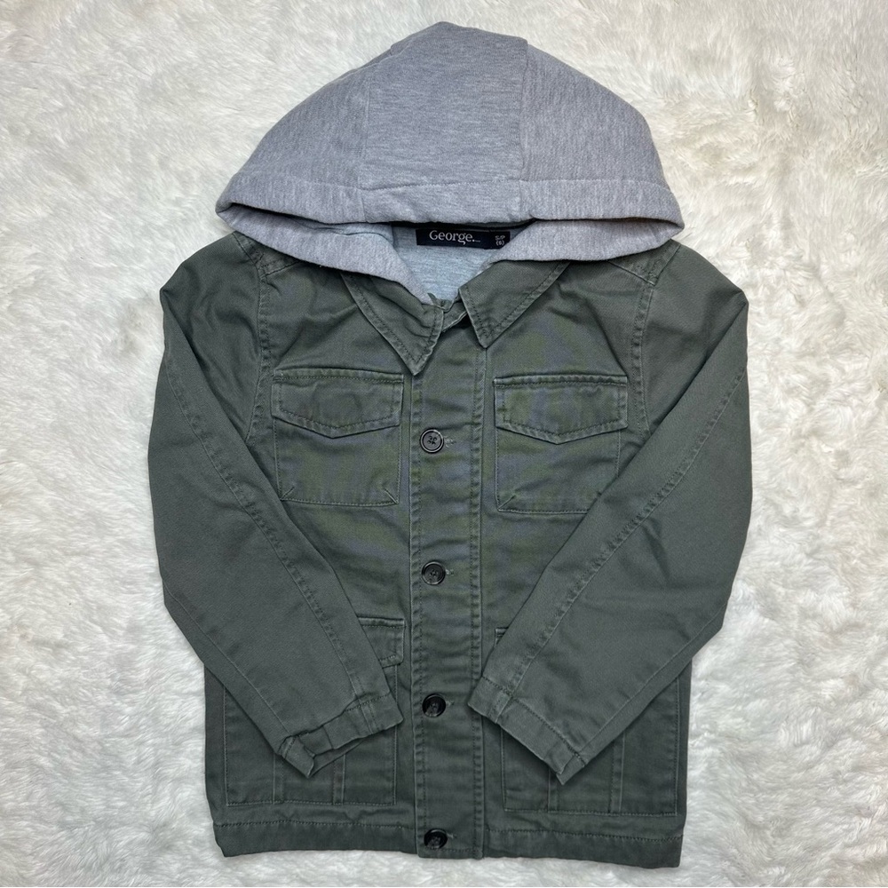George Jacket Hooded Utility Style Green & Grey Size 6